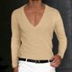 thumbnail image 4 of Camisas Para Hombre Casual Hombres manga larga cuello en V sólido pulóver Casual hombres camiseta hombres blusa (Yellow, XL), 4 of 5