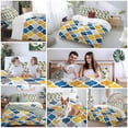 thumbnail image 5 of Yellow Blue Bedding Duvet Cover Set Queen Size 4 Pieces Moroccan Trellis Retro Abstract Geometric Bedding Set with Zipper Closure, 1 Comforter Cover 90x92 Inches 1 Flat Sheet & 2 Pillow Cases, 5 of 7