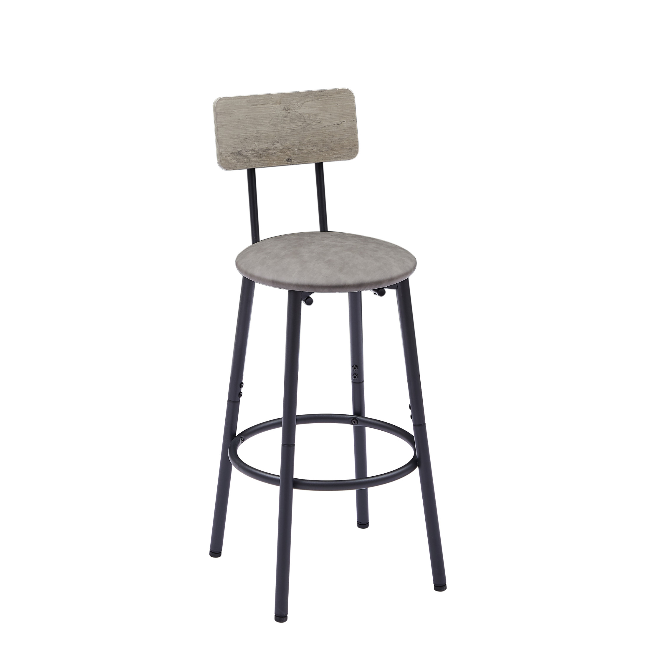 Noble House Round 3-Piece Bar Set, Pub Table with Shelf & 2 Upholstered Stools, Industrial Small Space Design, Grey