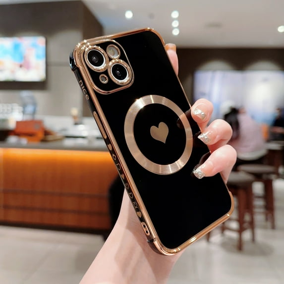 SaniMore Case for iPhone 14 Plus 6.7" 2022, Cute Luxury Soft Plating Bumper Shockproof TPU Thin Lightweight Magnetic Shell Wireless Charging Girly Anti-drop Shell for iPhone 14 Plus 6.7", Black