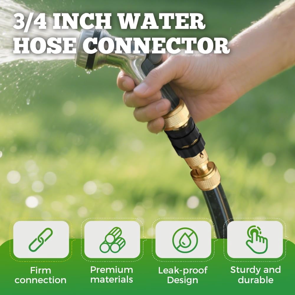 Garden Hose Quick Connector,3/4 Inch GHT Solid Brass Garden Hose Quick Connect Fittings, Water Hose Connectors with Leak-Proof Seal & Universal Fit for Outdoor Gardening and Cleaning Use (6 Sets)