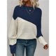thumbnail image 4 of Suéter Casual de Color Block para Mujer, Cuello Redondo, Larga, Punto Acanalado Azul Marino S, 4 of 8