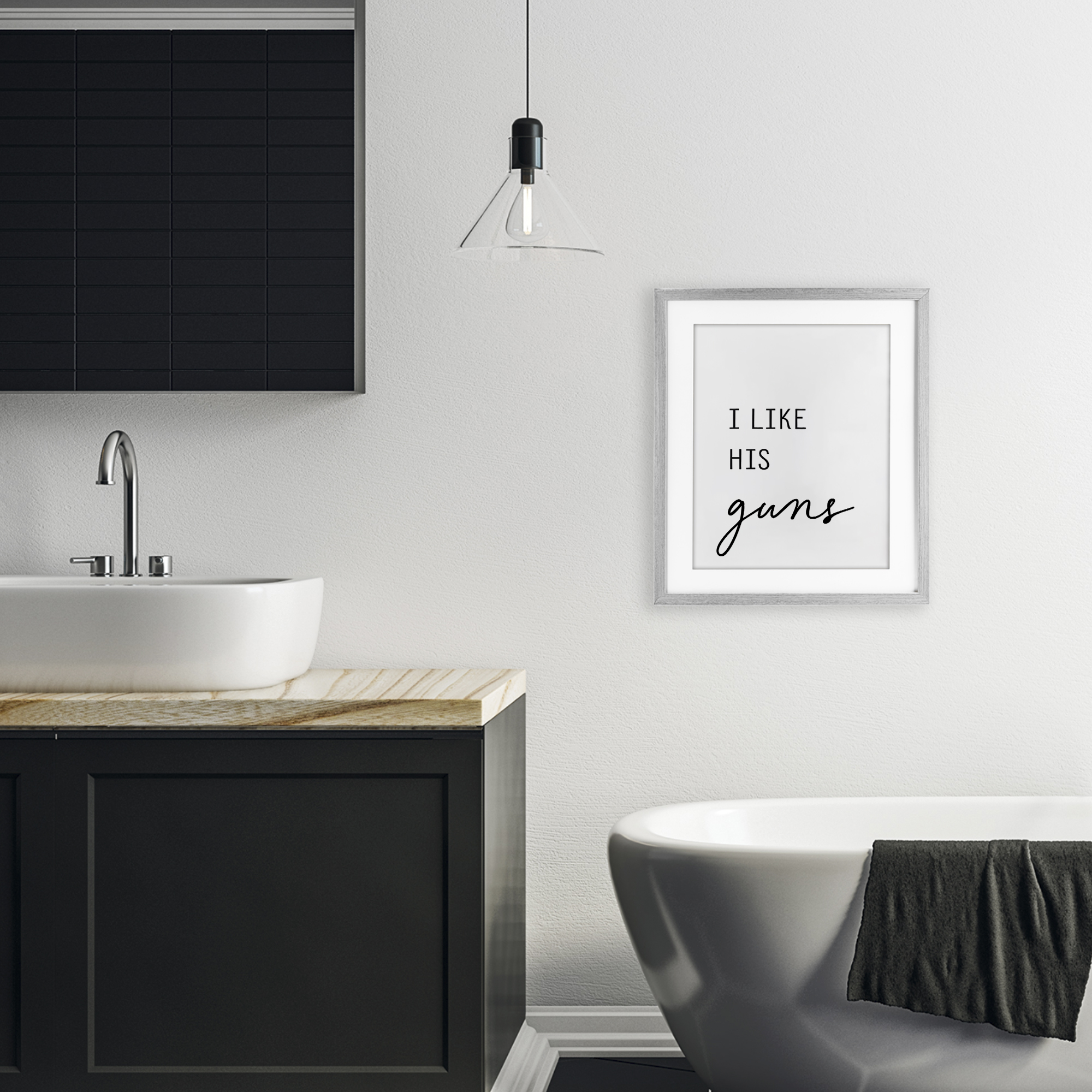 Like His Guns Gray Framed Print Under Glass, design by Lettered and Lined