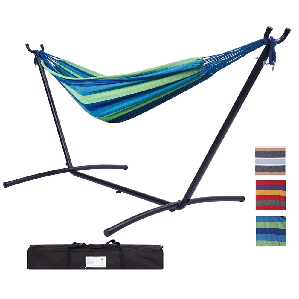 Clearance! Hammock with Stand, Brazilian Style Hammock Bed with Steel Stand and Carrying Bag, Portable Double Hammock for Patio Balcony Deck Indoor Outdoor, Max Load 450lbs, Easy Set Up, K3389