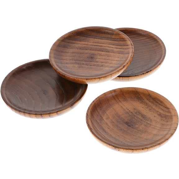 4 Pcs Flatware Round Shaped Container Wooden Bread Plate Mini