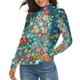 thumbnail image 2 of Colorful Ditsy Floral Print Christmas Tree Women's Turtleneck Sweater Long Sleeve Ribbed Fitted Turtle Neck Casual Fall Winter Collection Top S, 2 of 4
