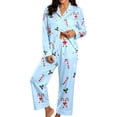 thumbnail image 2 of FASHOFT Christmas Pajamas for Women Set Silk Satin Xmas Print Button up Shirts and Pants 2 Piece Christmas Pjs Soft Holiday Long Sleeve Sleepwear Loungewear XL, 2 of 5