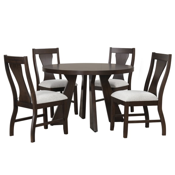 New Classic Furniture Chestnut Ridge 5-Piece Wood Round Table Set in Brown