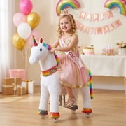 WondeRides Ride on Rainbow Unicorn Toys for Girls Ride on Horse Riding Pony Toy for Toddlers for 3-5 Years Old ( Size 3, 30.1 inch Height) Plush Walking Horse Animal Rocking Mechanical with Wheels.