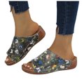thumbnail image 3 of Bmisegm Ladies Summer Butterfly Print Leather Breathable Slope Heel Thick Bottom Large Size Fish Mouth Cool Slippers Summer Black 9, 3 of 8
