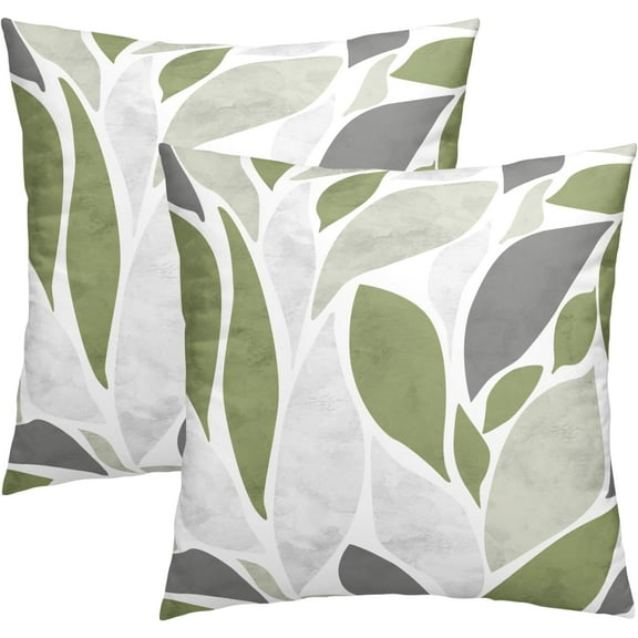 Sage Green Grey Dahlia Floral Pillow Covers 18x18 Inch Set of 2 Flowers Petals Modern Leaves Decorative Throw Pillow Covers Farmhouse Pillow Cases Cotton Cushion Covers for Couch Bed Sofa Home Decor