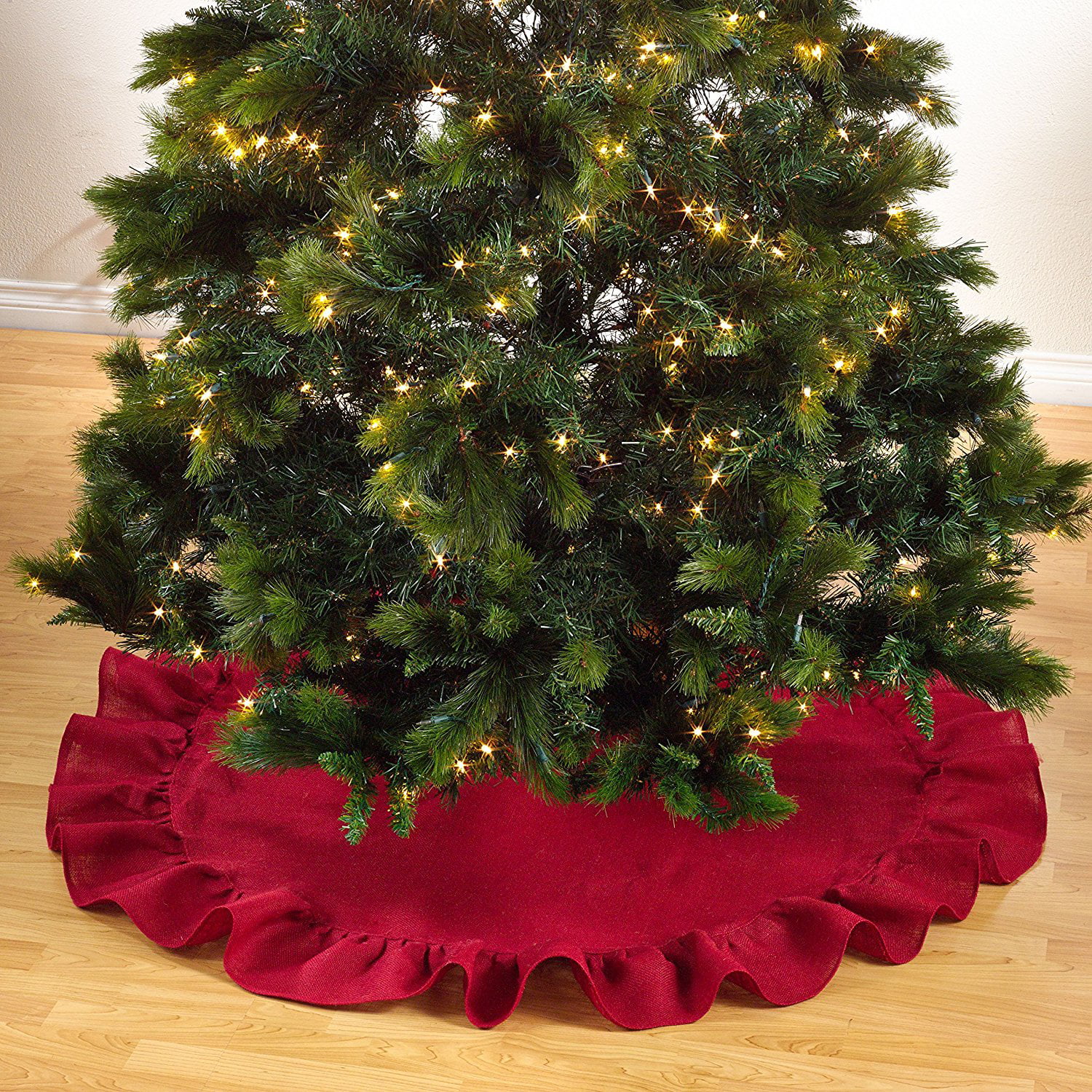 Burlap Santa Ruffled 48" Christmas Tree Skirt VHC Brands NEW