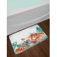 thumbnail image 2 of Tropical Bath Mat, Tropical Orchids Blossom Leaves on Blurred Background Floral Themed Modern Art, Non-Slip Plush Mat Bathroom Kitchen Laundry Room Decor, 29.5 X 17.5 Inches, Orange Teal, Ambesonne, 2 of 2