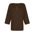 thumbnail image 5 of DENGDENG Women's 3/4 Sleeve Fall Tops and Blouses Casual Summer Tshirts Button Down Crew Neck Elbow Sleeve Tunic Tops Plus Size Three Quarter Length Shirts Clearance Trendy Blouses Coffee L, 5 of 5