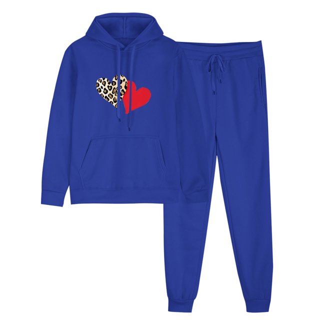 ZVAVZ Lady 2 Piece Outfits Sweatshirt 2025 Colorful Heart Print Sweatsuit Sets Hooded Drawstring Pullover Tops Fashion Long Pants Lounge Set Tracksuit