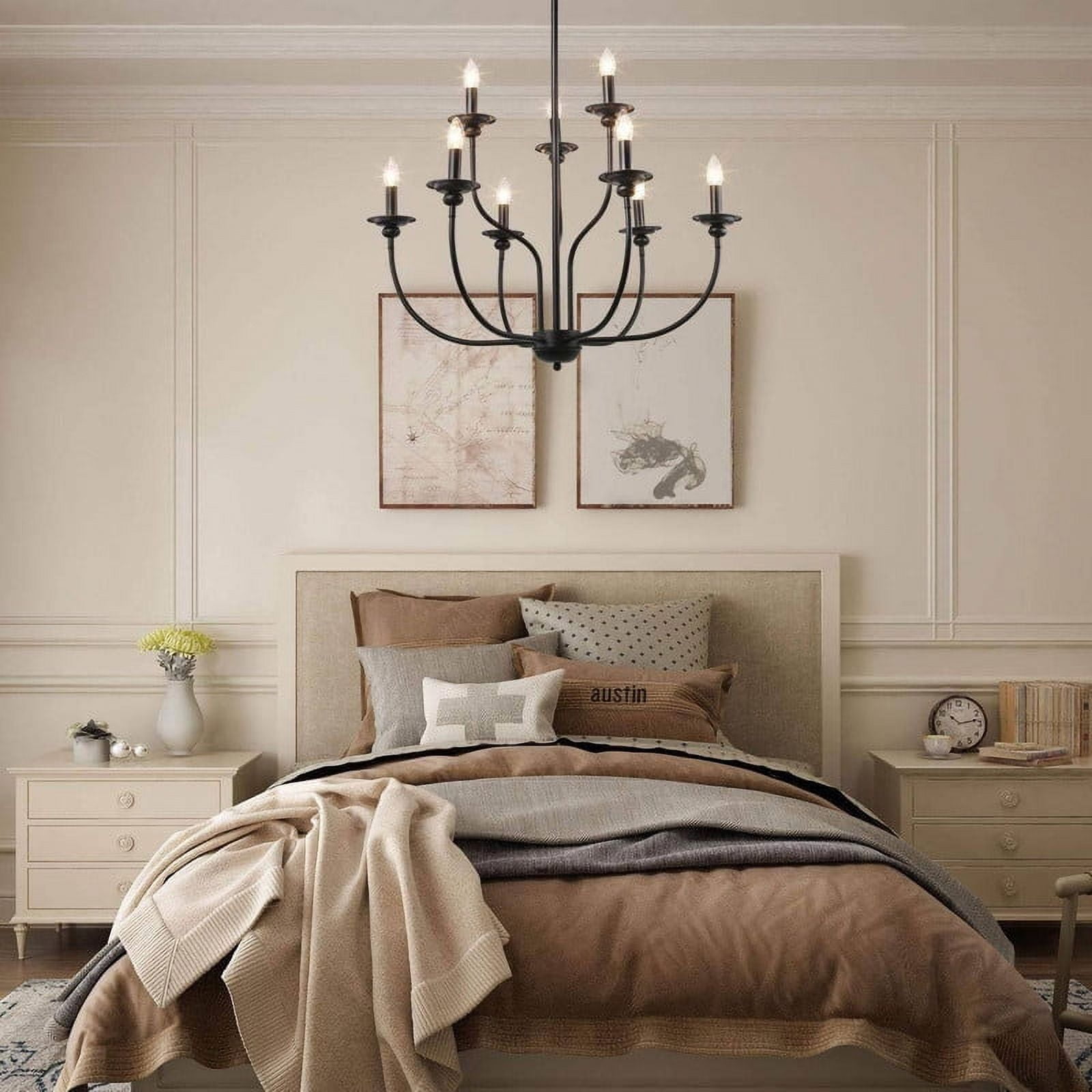 LNC Matte Black 9-Light Candle Chandelier, 2-Tier 30 in Fixture for Dining Room & Foyer
