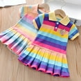 thumbnail image 4 of Actoyo Kids Little Girl Cartoon Bunny Stripe Short Sleeve Dress Rainbow Skirt Size 1-6Years, 4 of 5