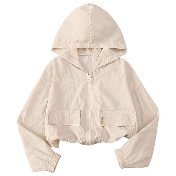 Maean Girls Summer Lightweight Jacket Sun Protection Long Sleeve Jackets Zippered Hooded Outerwear Tops with Pocket