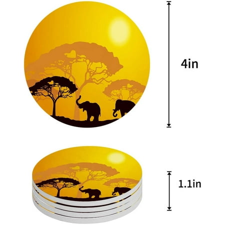 

KXMDXA Elephant Set of 8 Round Coaster for Drinks Absorbent Ceramic Stone Coasters Cup Mat with Cork Base for Home Kitchen Room Coffee Table Bar Decor