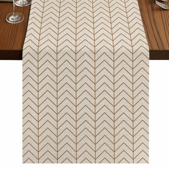 Simple Line Linen Texture Burlap Cotton Table Runner 13x90 Inches Long, Beige Modern Art Geometric Farmhouse Table Runners, Outdoor Dining Tablecloths Decor for Baby Shower/Party/Wedding