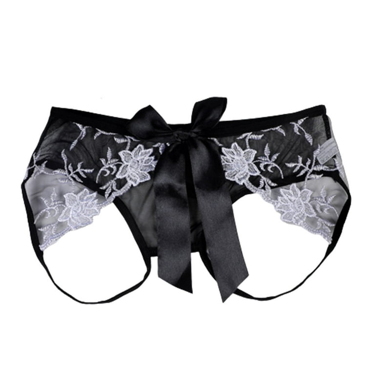Women Mesh Bow Embroidered Lace Transparent String Sexy Underwear Back  Bandage Hollow Out Panties String Briefs Ruched, Black, Small : :  Clothing, Shoes & Accessories