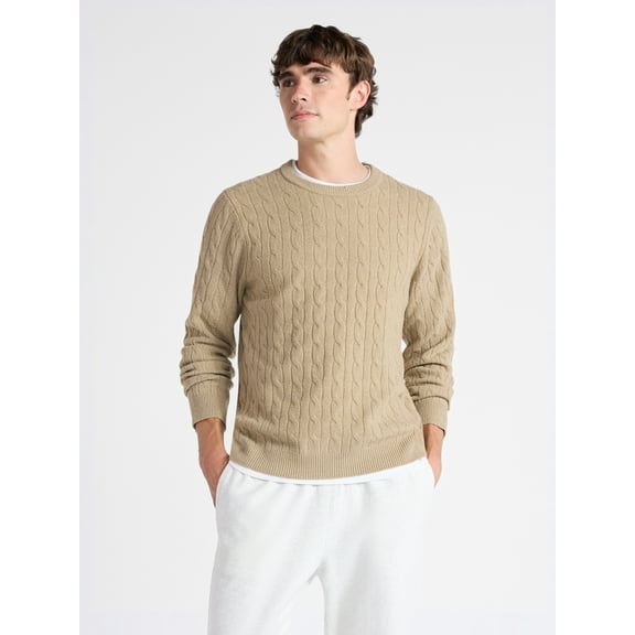 Free Assembly Men's Classic Cable Knit Sweater, Sizes XS-3XL