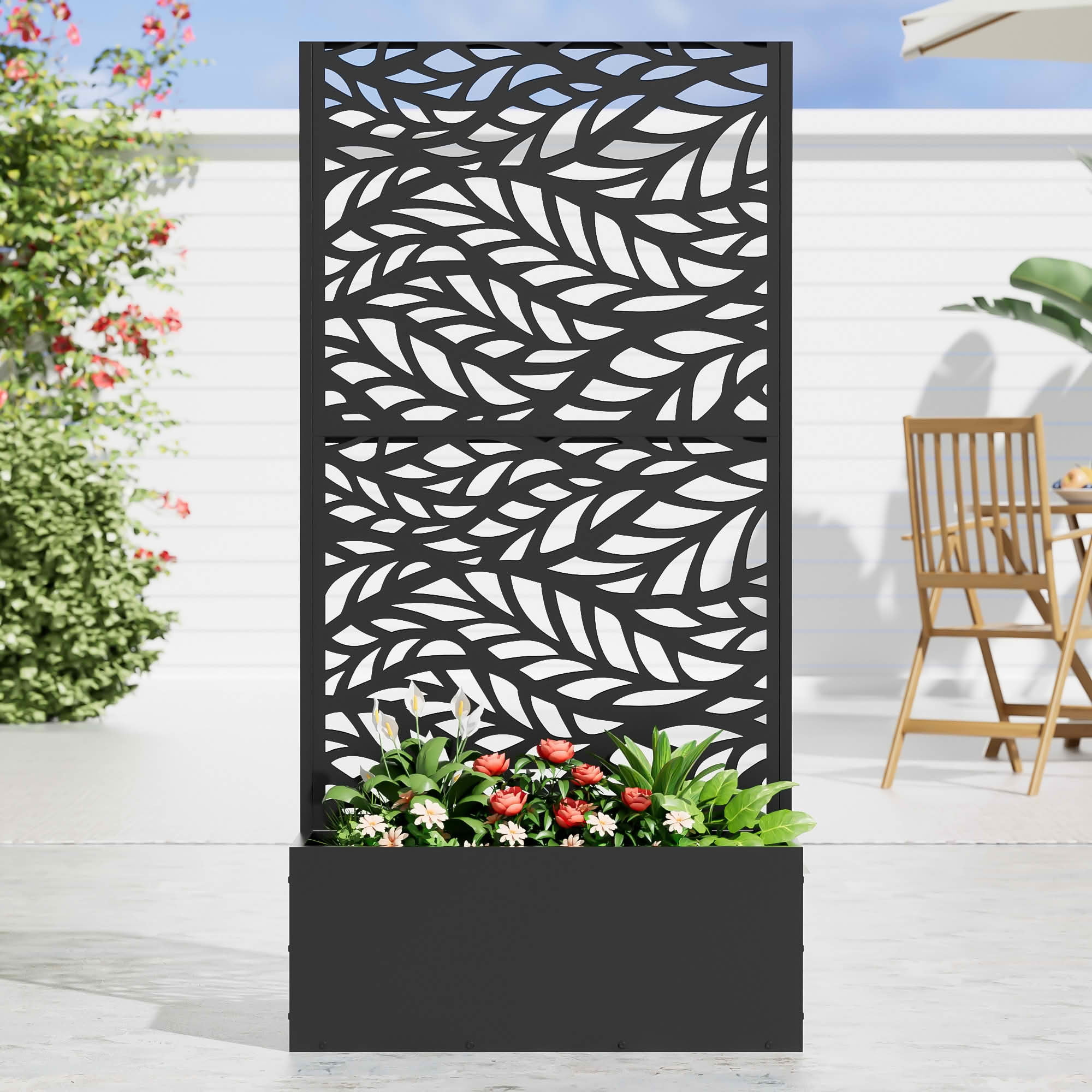 MAYEERTY 2 Panels Metal Rectangular Raised Garden Bed with Trellis Outdoor Planter Patio Backyard Vertical Climbing Plant Grow Box, 59×29.5×11.8in