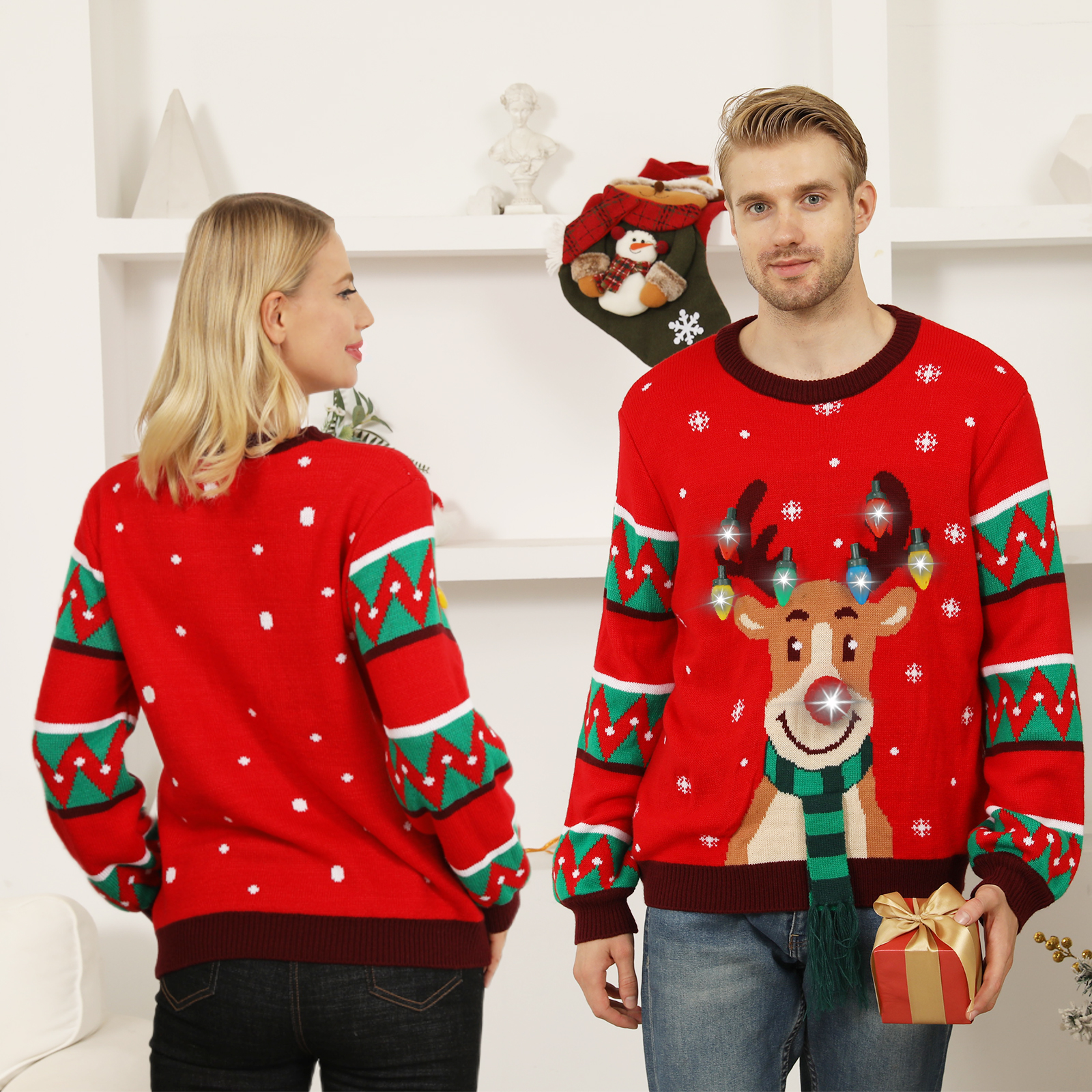 Ugly Christmas Sweater for Women Men,Light up Christmas Sweater,Funny Unisex Reindeer Xmas Ugly Sweaters for Couples - image 3 of 6