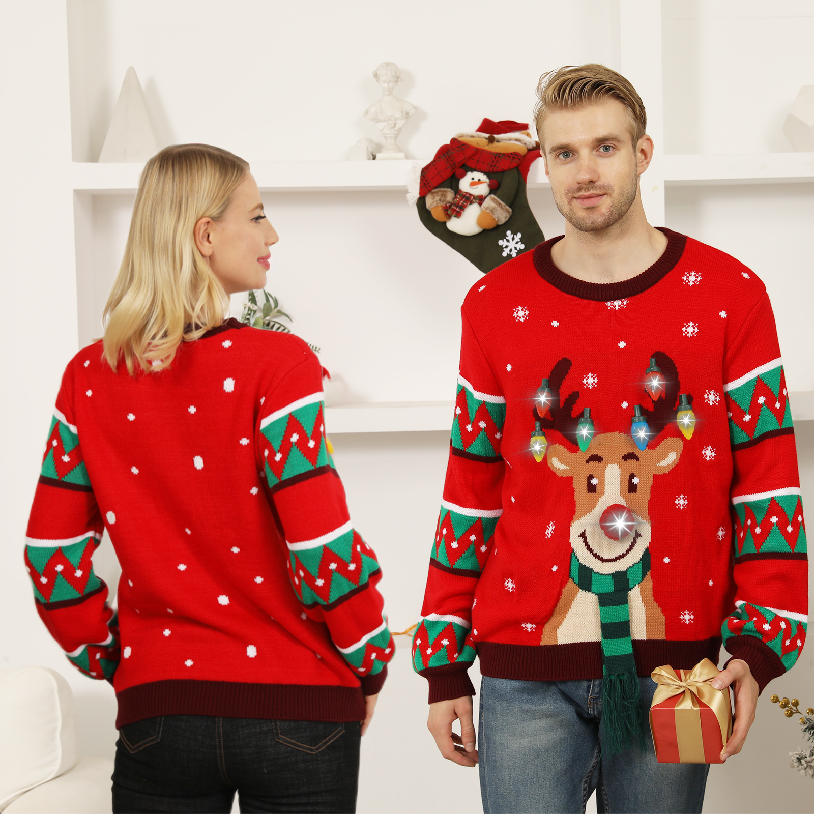 Unisex Retro Christmas Fairisle Jumper - Novelty Snowmen Santa Sweater - Size M, Multicoloured (UK Made)