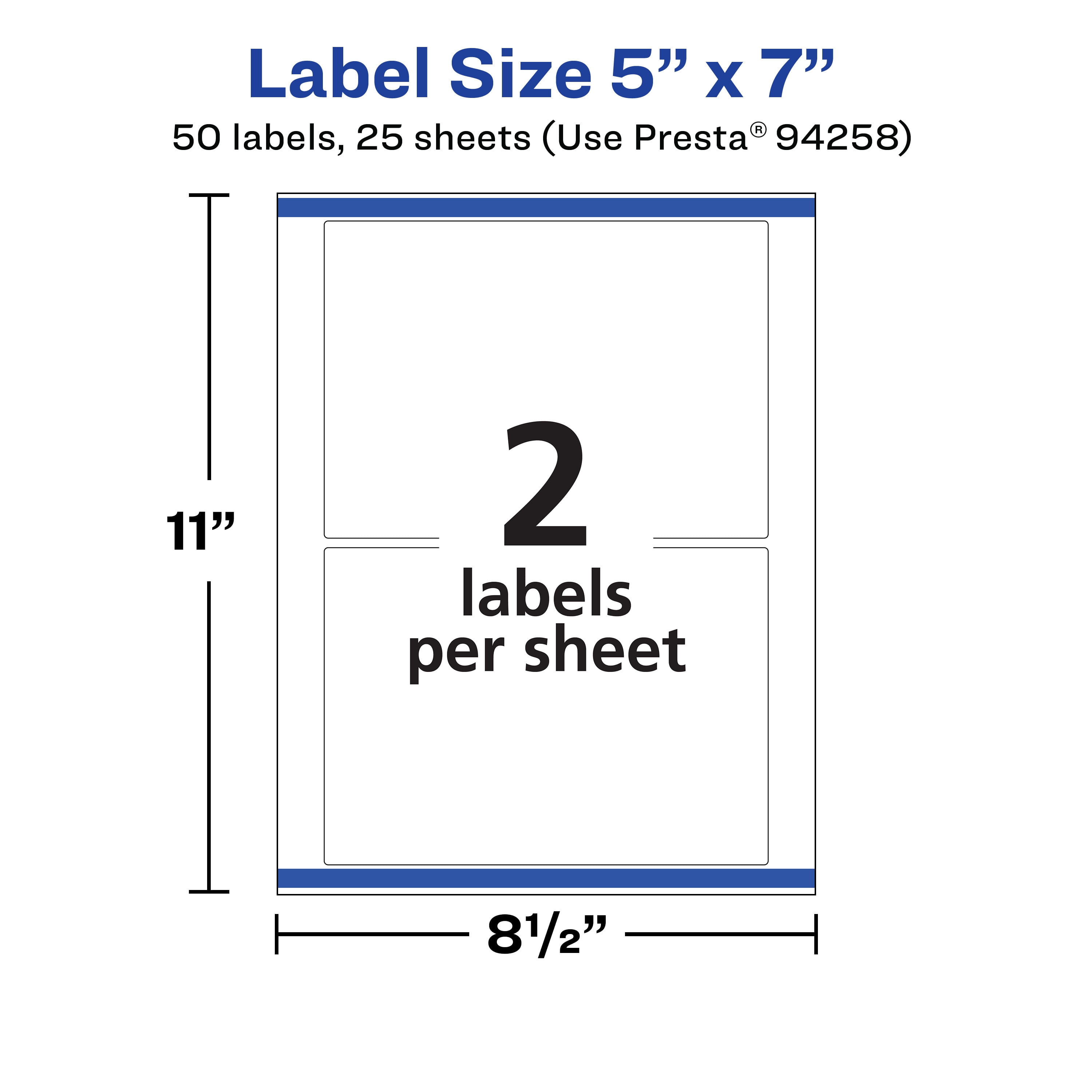 Avery Durable Removable Rectangle Labels, 5" x 7", 50 Labels