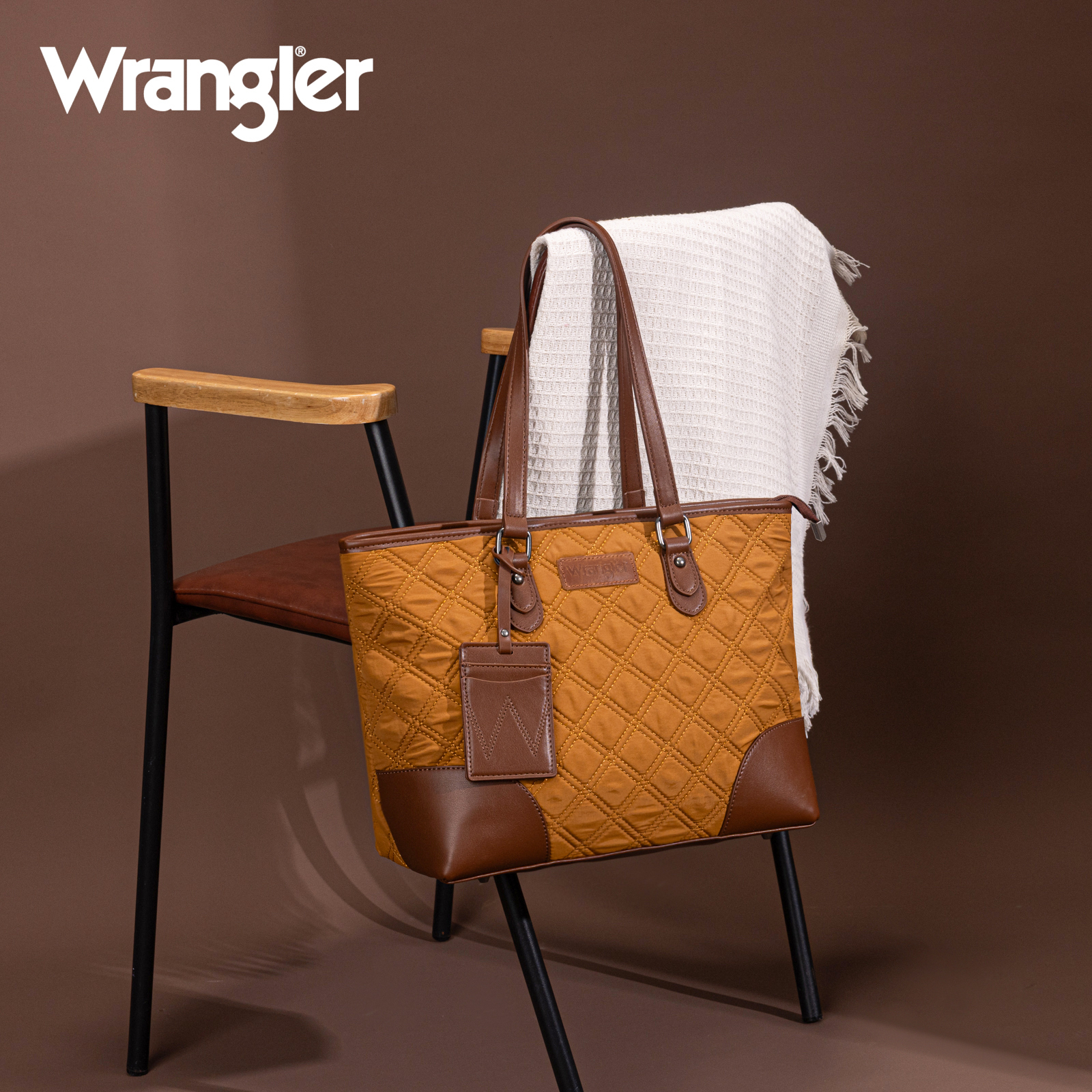 Wrangler Puffer Tote Bags for Women Medium Quilted Shoulder Bag for Work School Lifestyle Purse, Brown