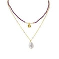 thumbnail image 2 of Gold Over Sterling Silver with Natural Freshwater Pearl and Garnet Duble Strand Necklace with 18" Chain, 2 of 3
