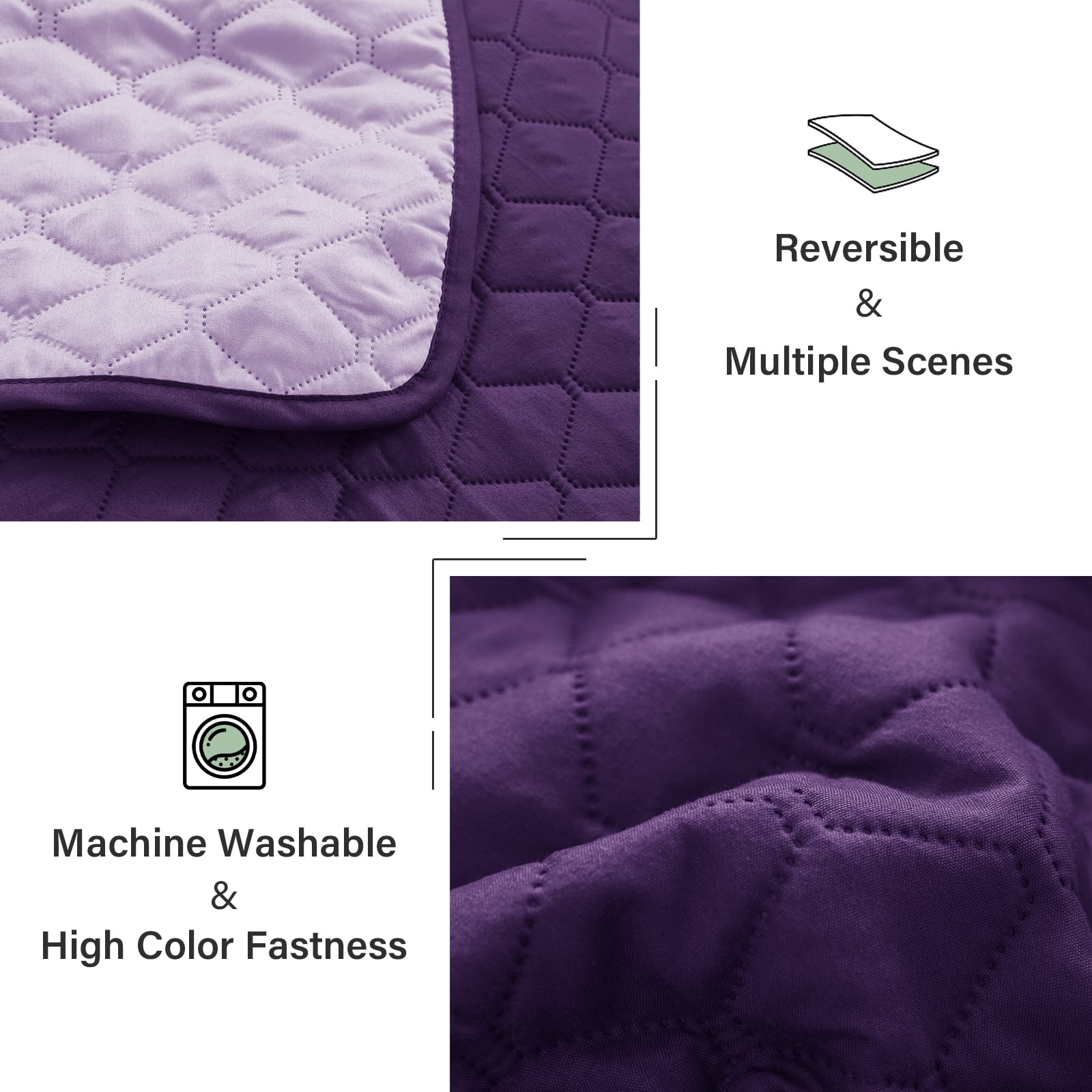 Exclusivo Mezcla Twin Quilt Set, 2-Piece Lightweight Twin Quilts Soft Bedspreads Bed Coverlets, Deep Purple, 68"x88"