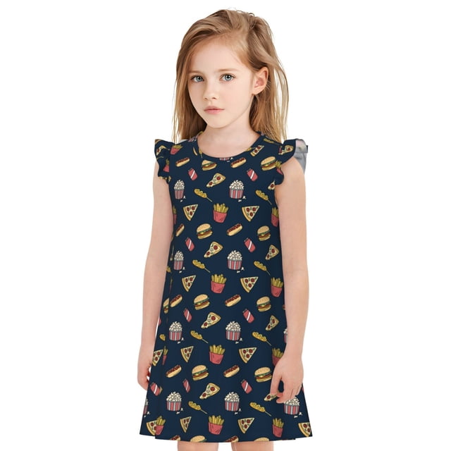 Balery Fast Food Camisón de princesa para niñas, pijama de algodón con mangas abullonadas, suave y bonito.-Large