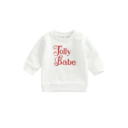 

JYYYBF 0-3Years Christmas Sweatshirt Toddler Baby Girl Boy Letter Print Round Neck Long Sleeve Casual Pullover Autumn Outfit White 6-12 Months