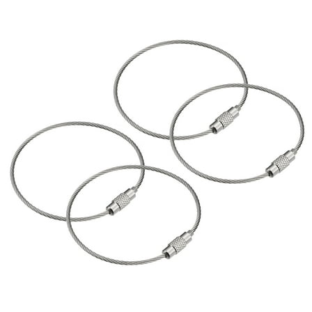 Uxcell 4Pack Cable Key Rings, 6-inch(155mm) Wire Keychain Twist Loops, Silver