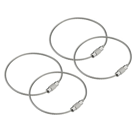Uxcell 4Pack Cable Key Rings, 6-inch(155mm) Wire Keychain Twist Loops, Silver