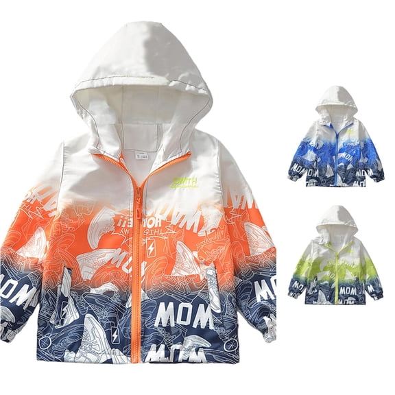 Krdevn Boys Hooded Windbreaker Graphic Print Zip Up Jacket Size:6-7 Years