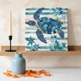 thumbnail image 3 of Ships Next Day Canvas Wall Art 8"x8",Teal Blue Turtle Coastal Wood Framed Canvas Print Painting,Vintage Stripe Botanical Beach Ready to Hang Small Picture Wall Decor for Home Bathroom Nursery Kitchen, 3 of 9