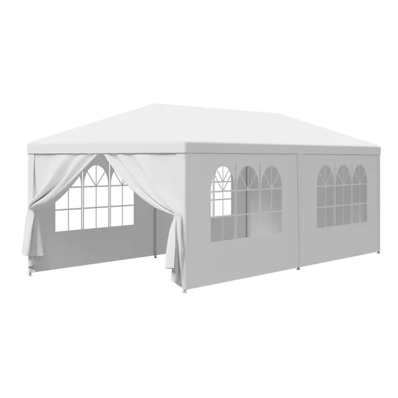 10'x20' White Outdoor Gazebo Canopy Wedding Party Tent 6 Removable Window Walls