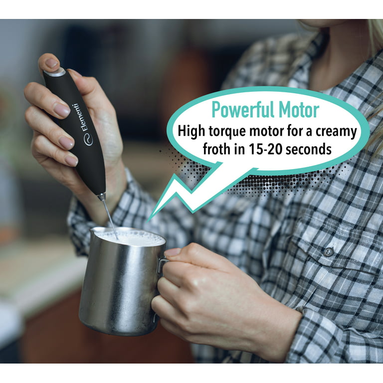 Elementi Milk Frother for Coffee - Drink Mixer Handheld - Matcha Whisk and  Electric Stirrer for Drinks (Black)