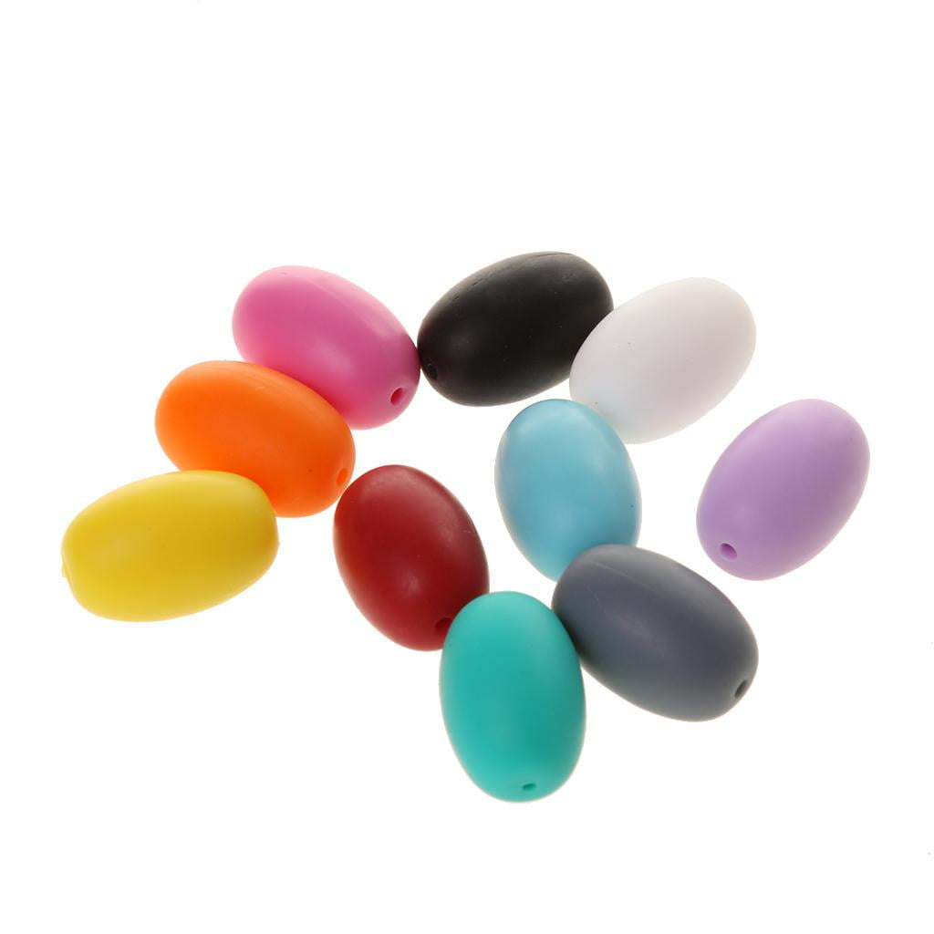 Oval Beads Food Grade Silicone Baby Teething Necklace Teether DIY Pacifier Chain 