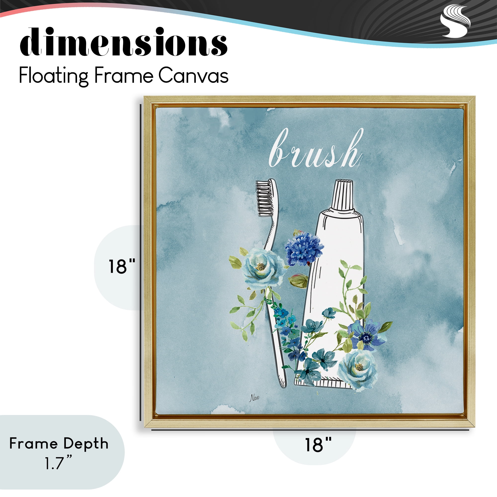 Stupell Industries Floral Bathroom Rules Brush Gold Framed Floater Canvas Wall Art, design by Nan