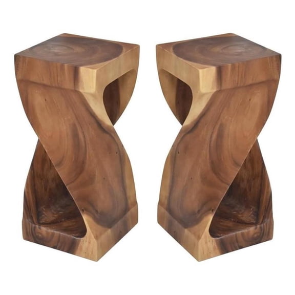 Home Square Wood Glaze Accent Side Table in Natural- Set of 2