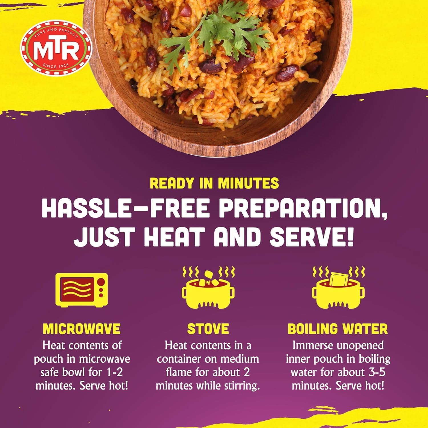 MTR Rajma Chawal - Red Kidney Beans Rice - Microwavable Rice Packs for Instant Meals - Ready-To-Eat Meal- Delicious & Nutritious Rice Ready in Minutes - Suitable for Vegetarians (300g, Pack of 6)