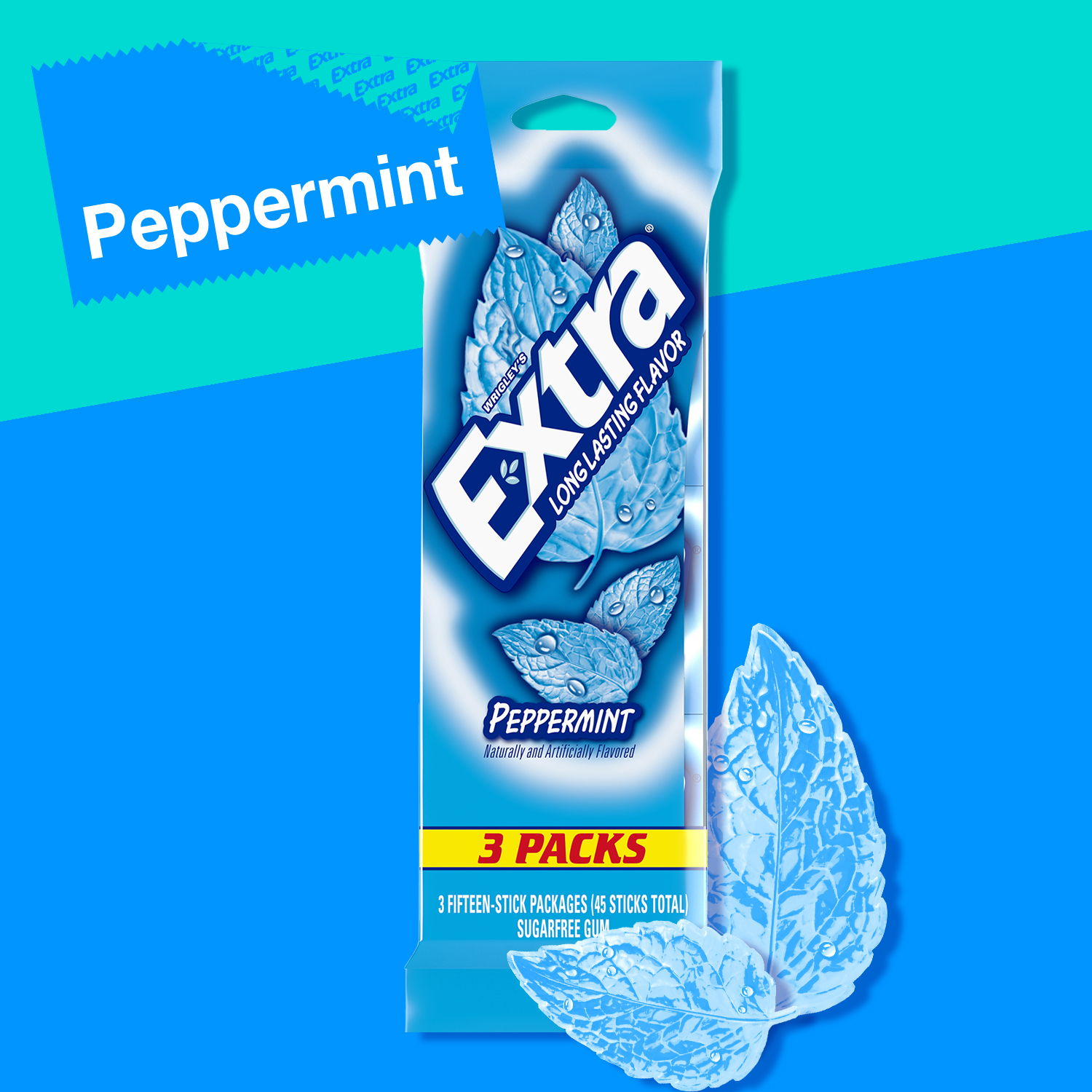 Extra Peppermint Sugar Free Gum, 3-Pack, 45 Sticks photo 2