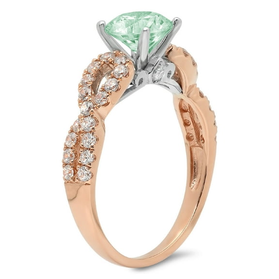 1.42 ct Round Cut Simulated Green Diamond Solitaire with Accents Engagement Ring for Women in 18K Rose/White Gold