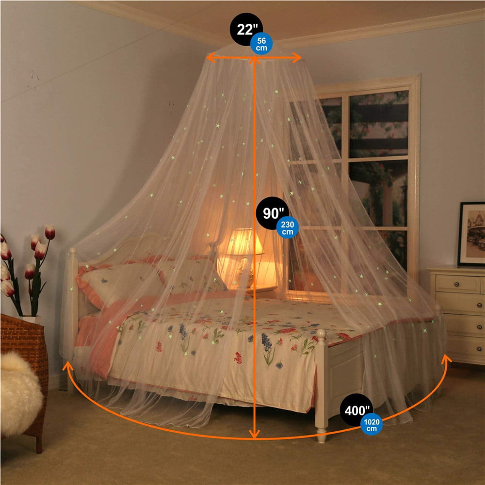 Kids Bed Canopy with Fluorescent Stars Glow in Dark for Baby Girls Or Adults, 