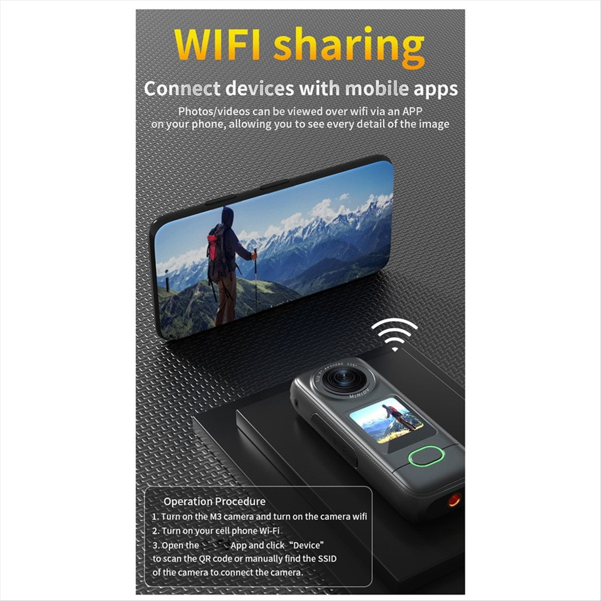 4K HD WIFI Wireless Sports Camera Driving Recorder Outdoor Helmet Cycling Photography Video Recorder,1 x Action camera 1 x Data cable,Black