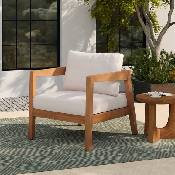 Christopher Knight Home 25"H Acacia Wood Outdoor Patio Lounge Chair, Teak Finish Beige Cushion